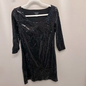 WHBM Black Sequin Midi Lined Sparkly LBD Dress M